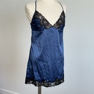 Luxury Mini Slip Dress blue Black Lace lingerie Women's Sexy Coquette Size Mere